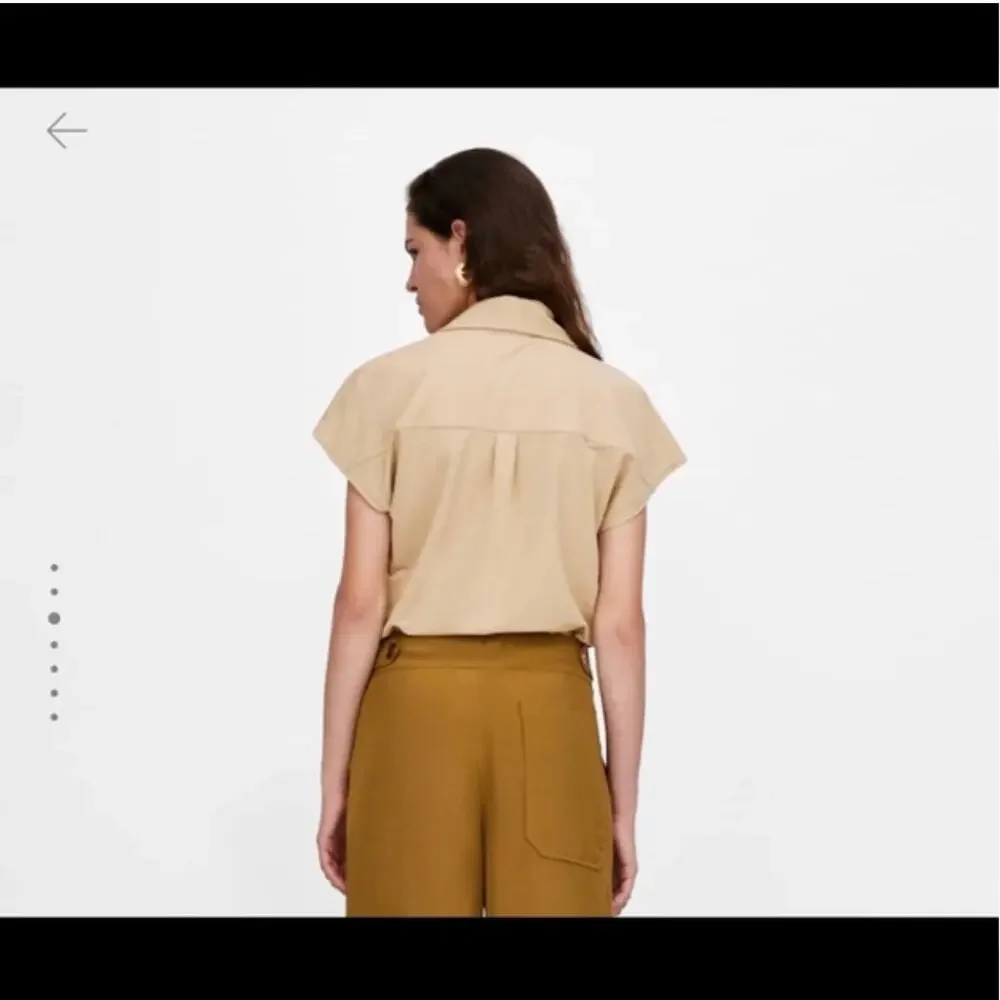 Zara Surplice Plunging Wrap Beige Bodysuit Blouse Size Medium Casual Business - Picture 4 of 15